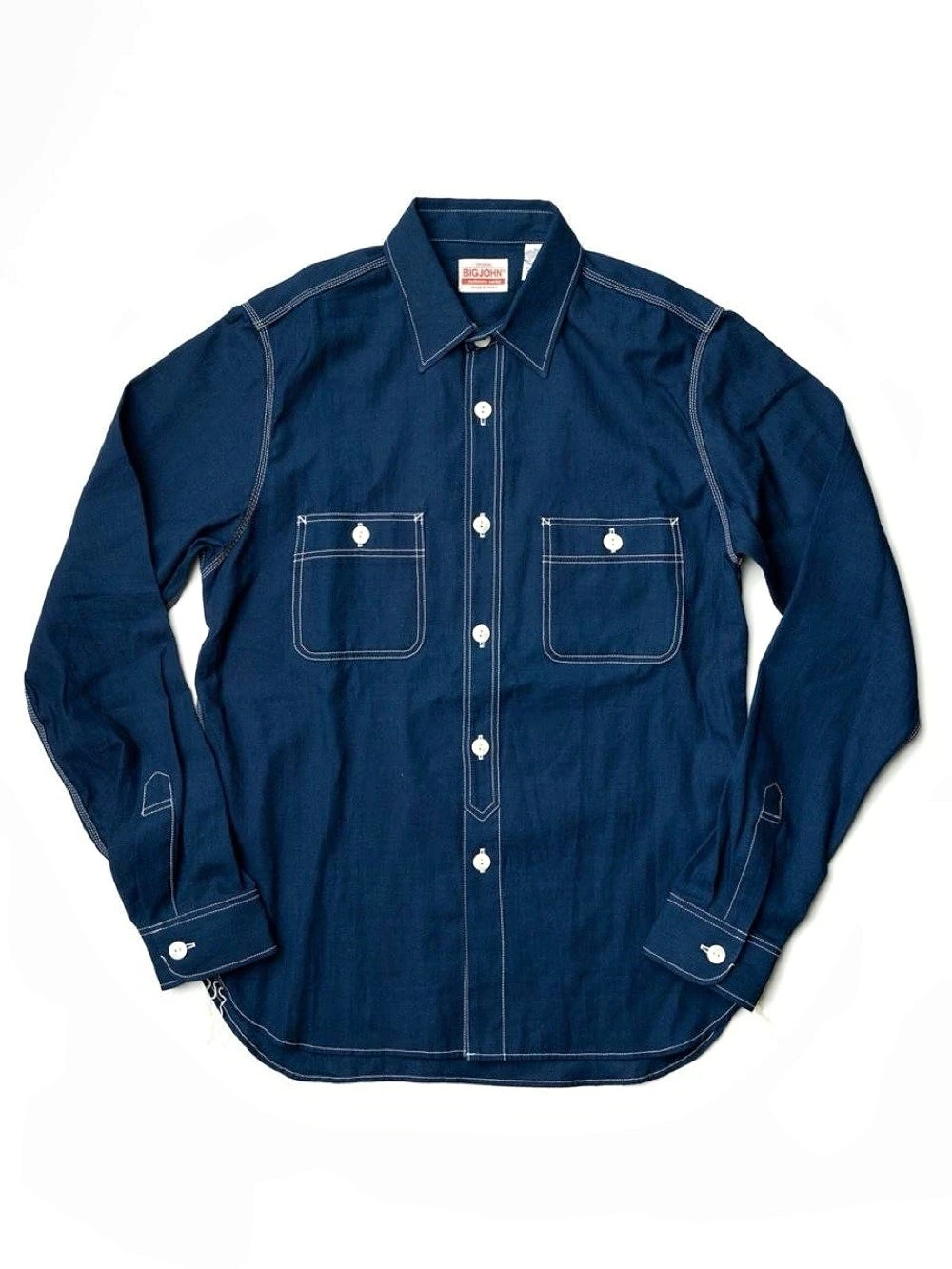 BIG JOHN MS003R Selvedge Chambray Shirt Dark Indigo M Made in Japan LIKE NEW